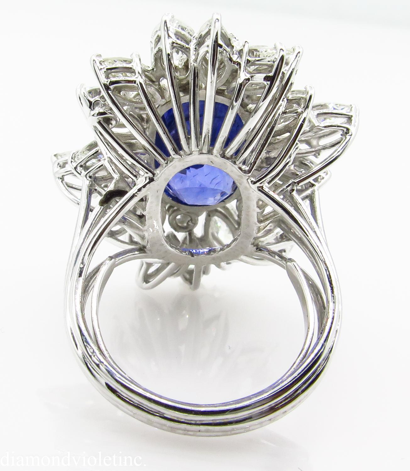 GIA 15.49 Carat Blue Sapphire Diamond Engagement Anniversary Platinum Ring 2