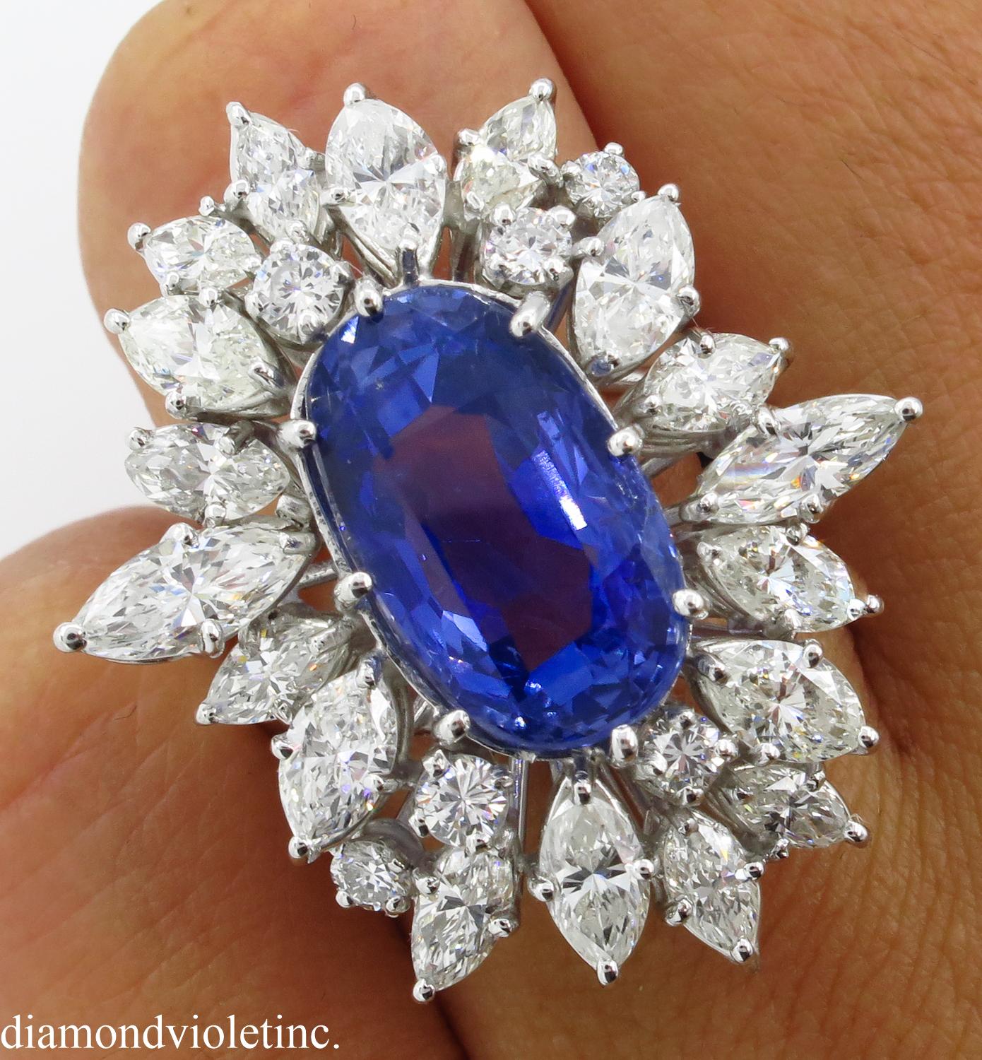 GIA 15.49 Carat Blue Sapphire Diamond Engagement Anniversary Platinum Ring 3