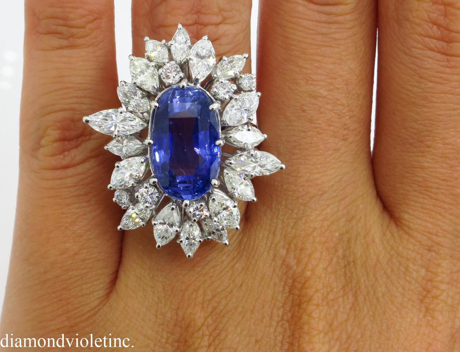 GIA 15.49 Carat Blue Sapphire Diamond Engagement Anniversary Platinum Ring 4