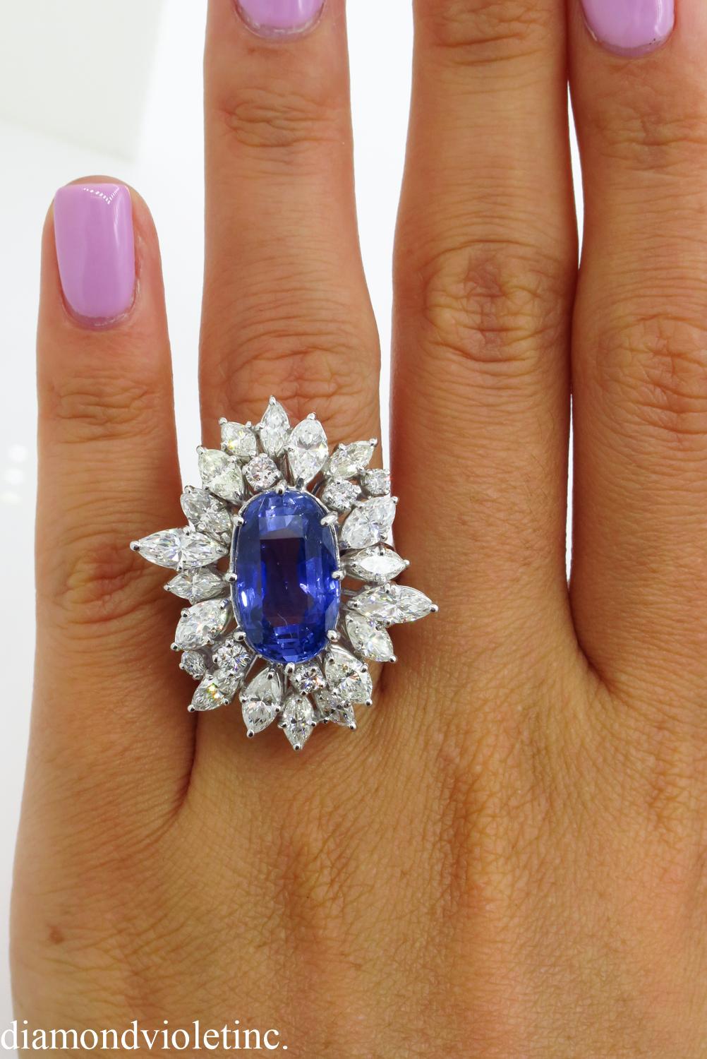 GIA 15.49 Carat Blue Sapphire Diamond Engagement Anniversary Platinum Ring 5