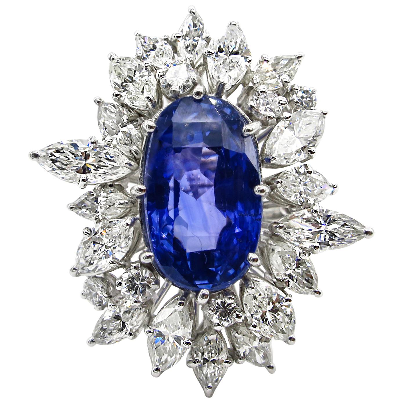 GIA 15.49 Carat Blue Sapphire Diamond Engagement Anniversary Platinum Ring