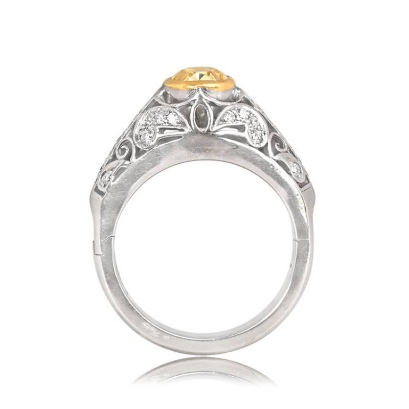 Art Deco GIA 1.54ct Oval Cut Fancy Diamond Engagement Ring, Platinum & Yellow Gold For Sale