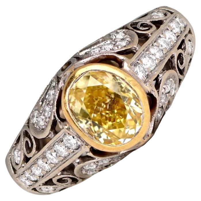 GIA 1.54ct Oval Cut Fancy Diamond Engagement Ring, Platinum & Yellow Gold For Sale