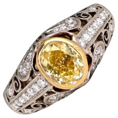 GIA 1.54ct Oval Cut Fancy Diamond Engagement Ring, Platinum & Yellow Gold