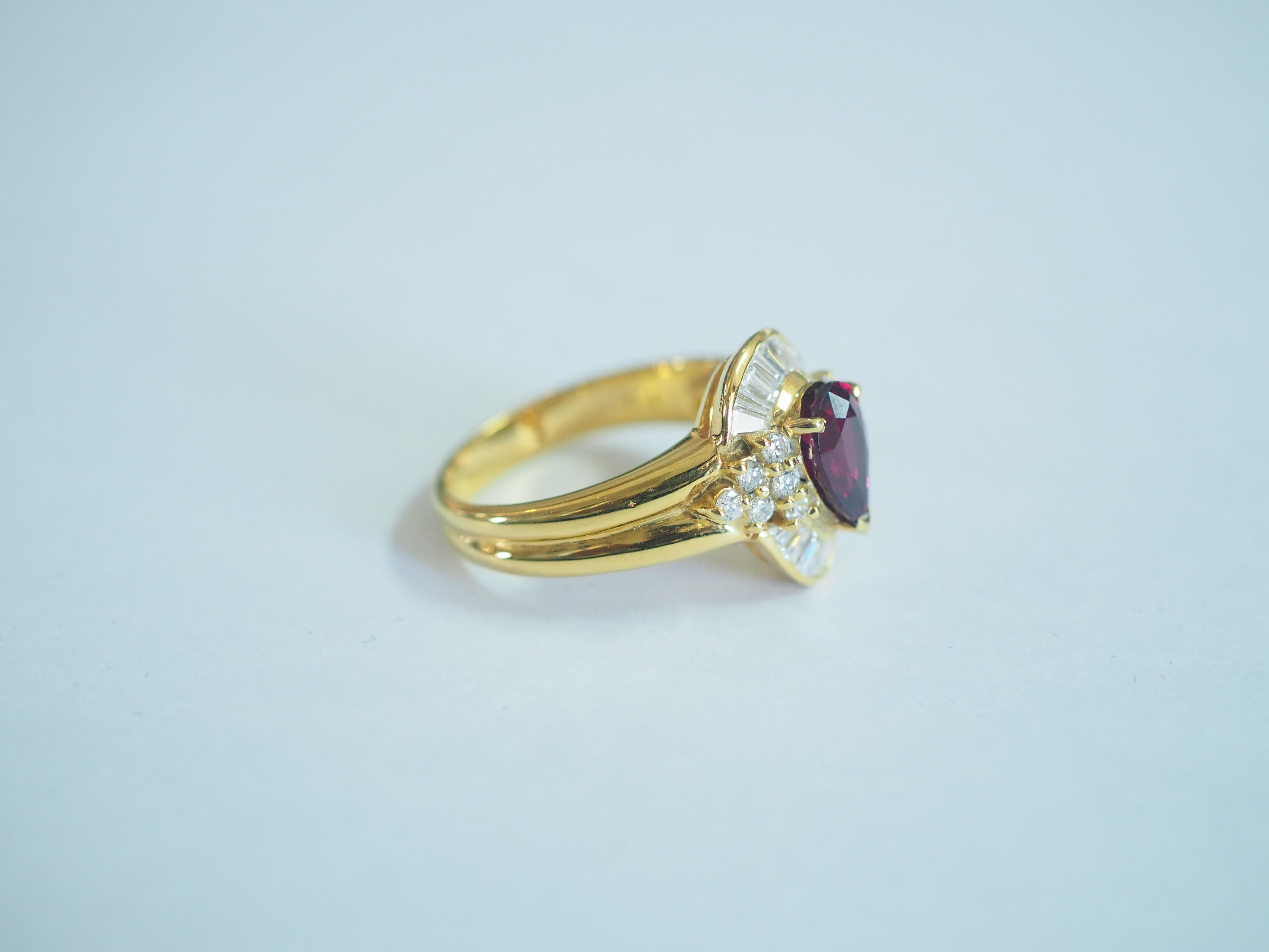 GIA 1.54 Carat Pear Ruby & 0.67 Carat Diamond 18k Gold Cocktail Ring In New Condition In เกาะสมุย, TH