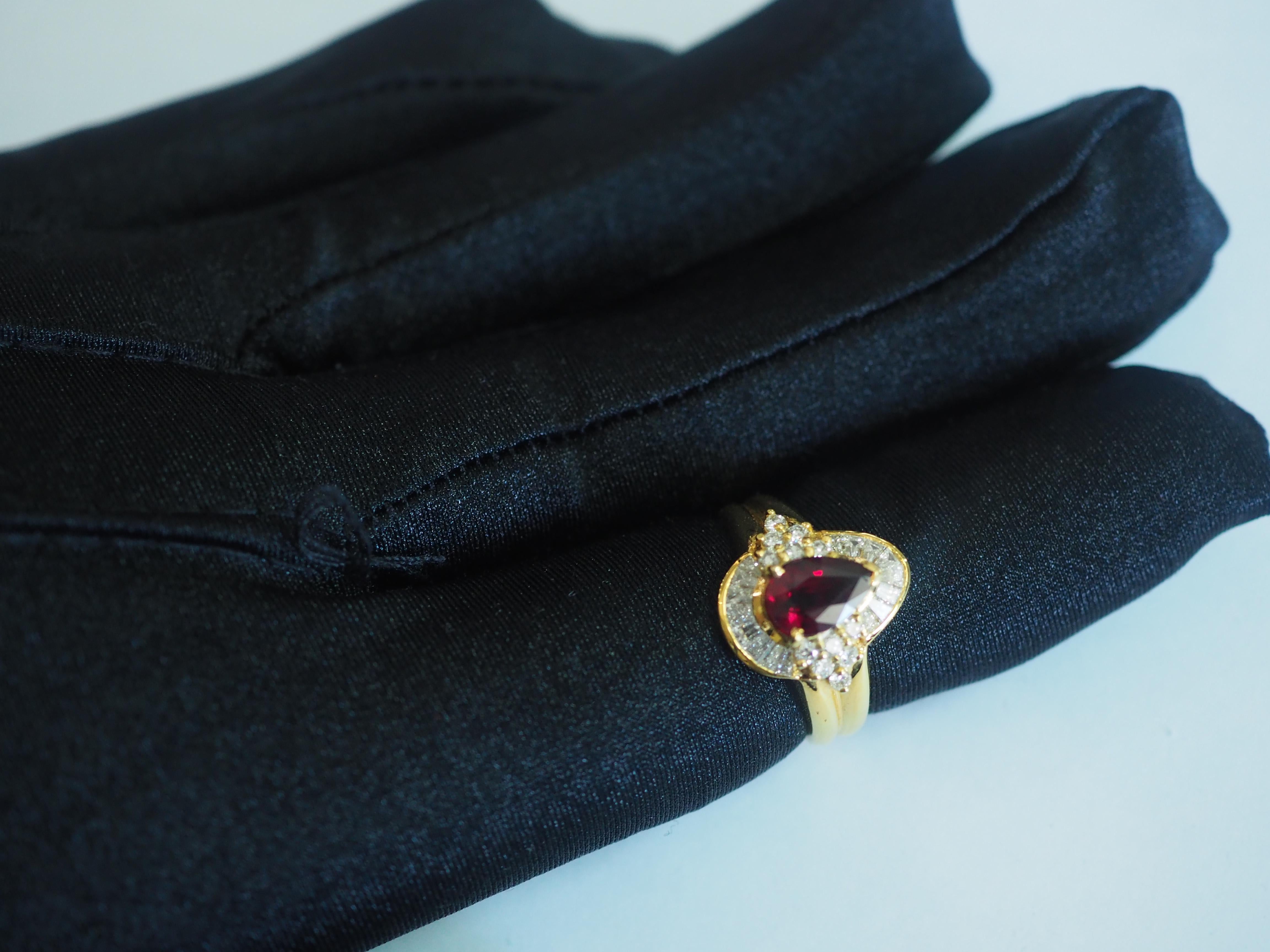 Women's GIA 1.54 Carat Pear Ruby & 0.67 Carat Diamond 18k Gold Cocktail Ring