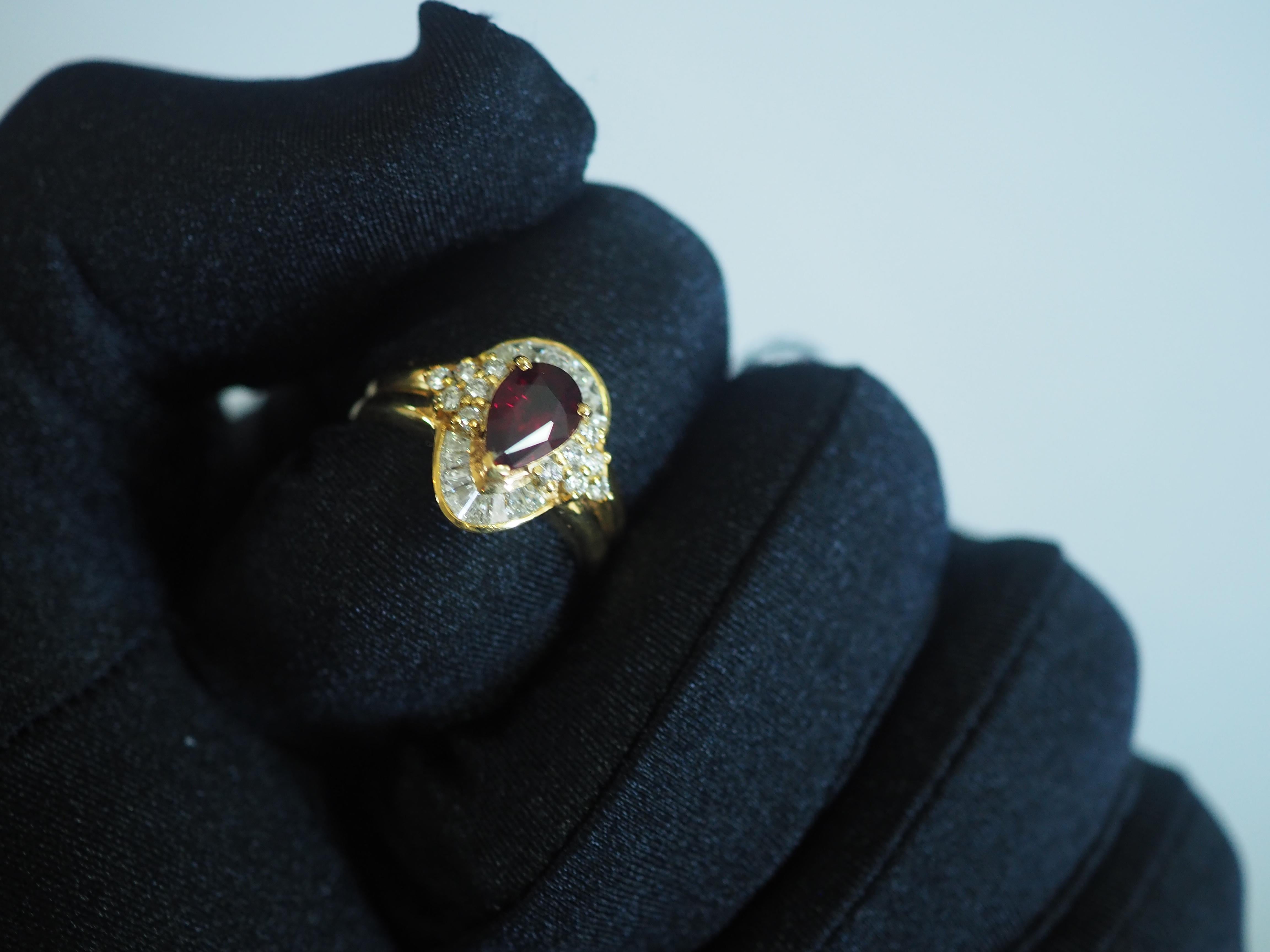 GIA 1.54 Carat Pear Ruby & 0.67 Carat Diamond 18k Gold Cocktail Ring 1