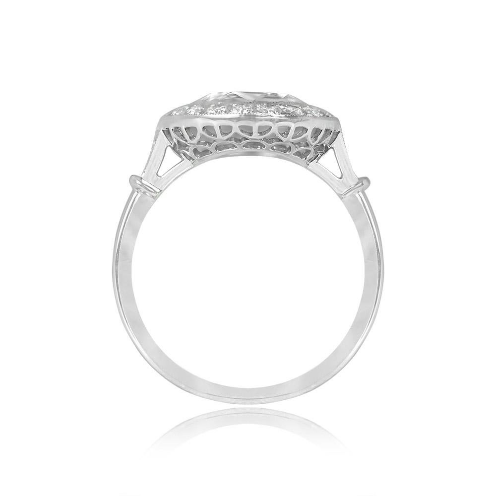 GIA 1.54ct Rose Cut Diamond Engagement Ring, VS1 Clarity, Diamond Halo, Platinum In Excellent Condition For Sale In New York, NY