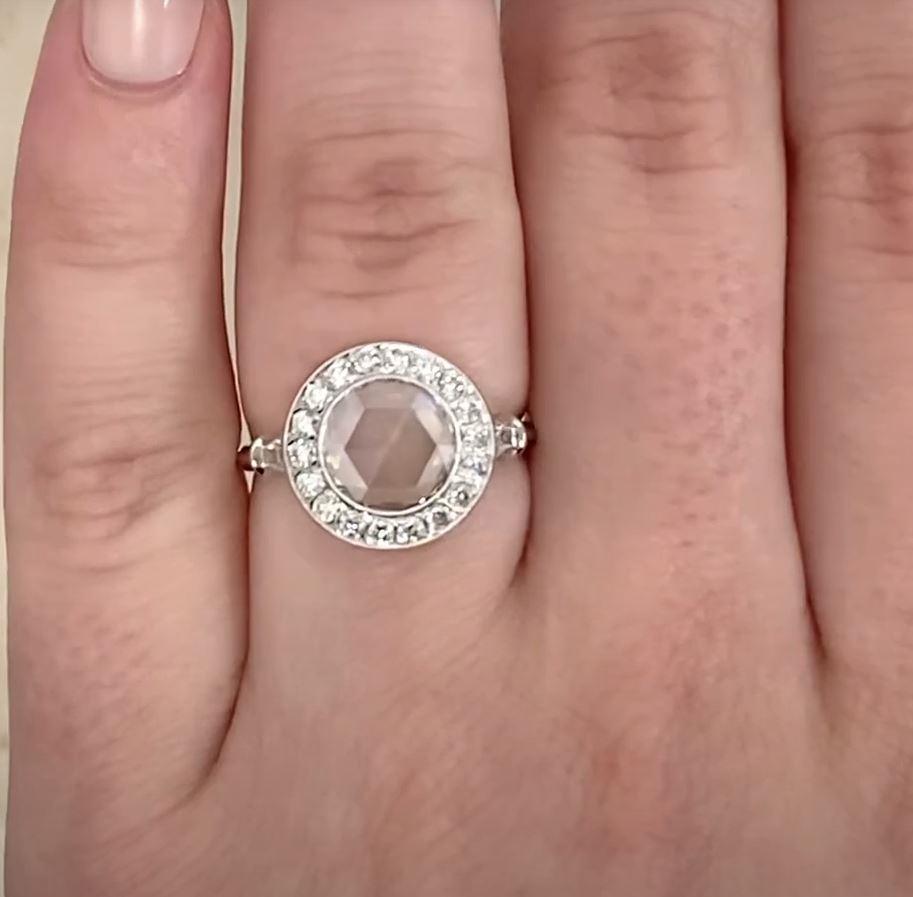 Women's GIA 1.54ct Rose Cut Diamond Engagement Ring, VS1 Clarity, Diamond Halo, Platinum