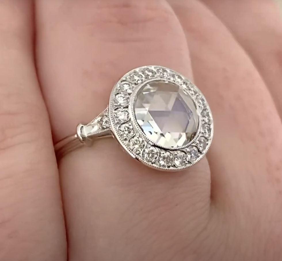 GIA 1.54ct Rose Cut Diamond Engagement Ring, VS1 Clarity, Diamond Halo, Platinum For Sale 1