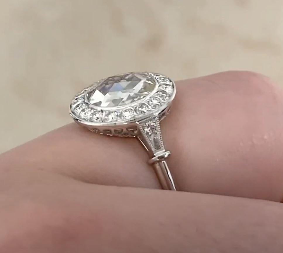 GIA 1.54ct Rose Cut Diamond Engagement Ring, VS1 Clarity, Diamond Halo, Platinum For Sale 2