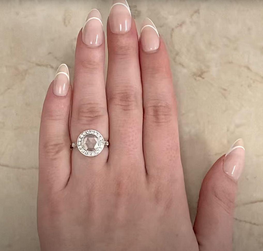 GIA 1.54ct Rose Cut Diamond Engagement Ring, VS1 Clarity, Diamond Halo, Platinum For Sale 4
