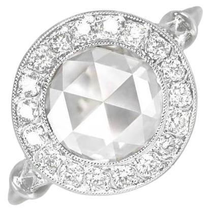 GIA 1.54ct Rose Cut Diamond Engagement Ring, VS1 Clarity, Diamond Halo, Platinum For Sale