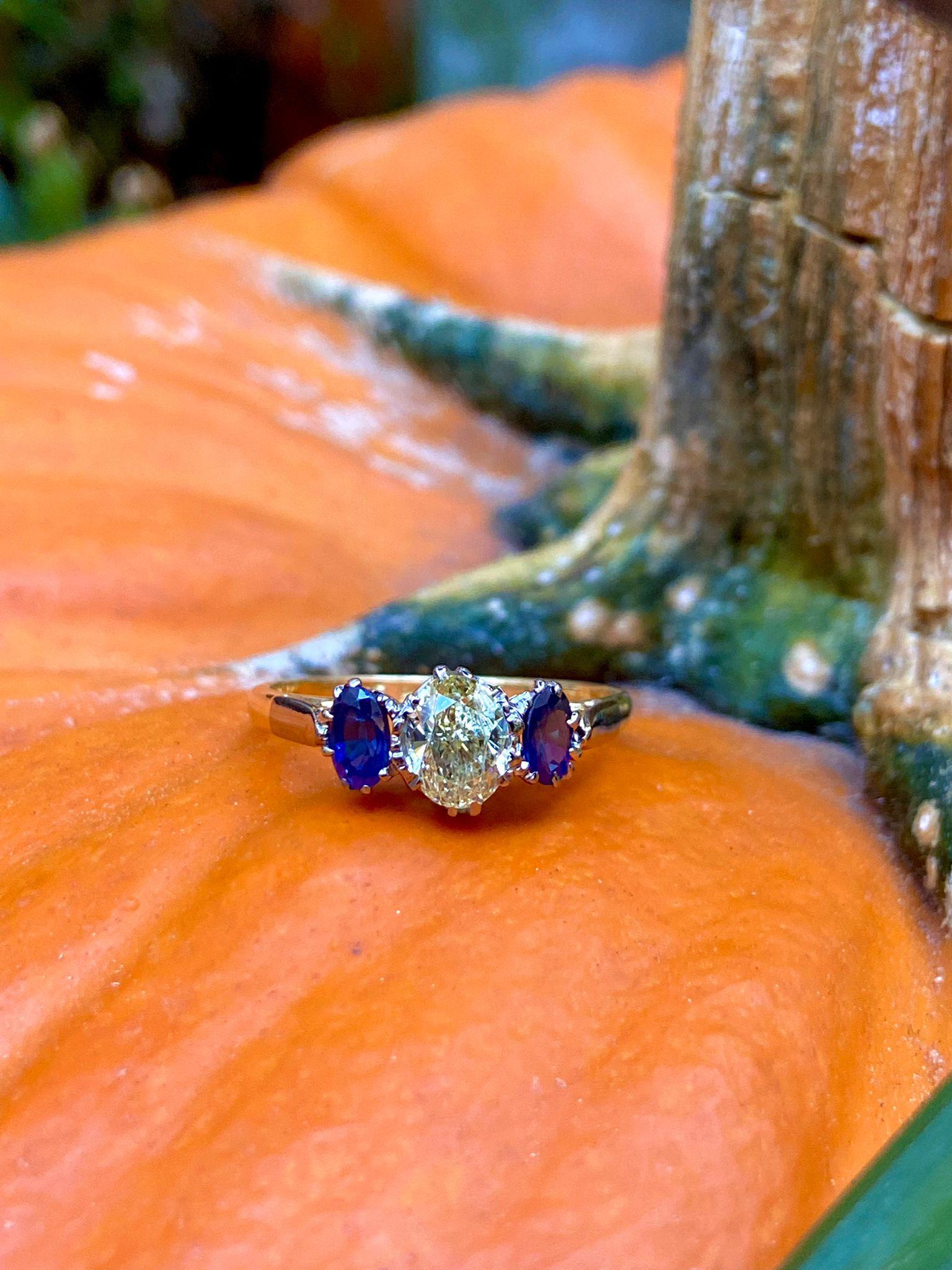 GIA 1.54ct Yellow OVAL Diamond Sapphire 3-Stone Plat 18k Engagement Wedding Ring 6