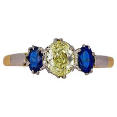 GIA 1.54ct Yellow OVAL Diamond Sapphire 3-Stone Plat 18k Engagement Wedding Ring