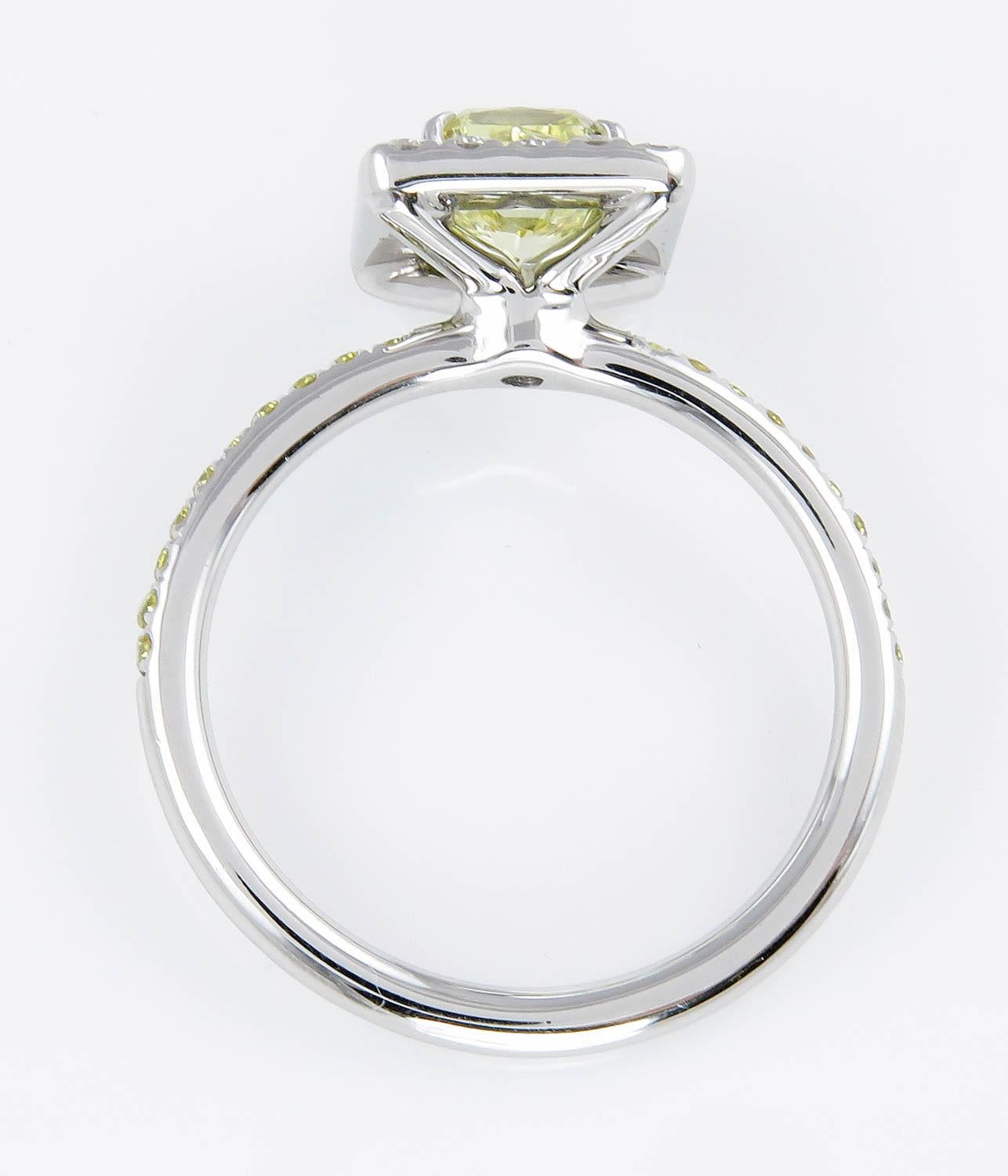 Women's GIA 1.55 Carat Fancy Yellow Radiant Diamond Engagement Wedding Platinum Ring For Sale