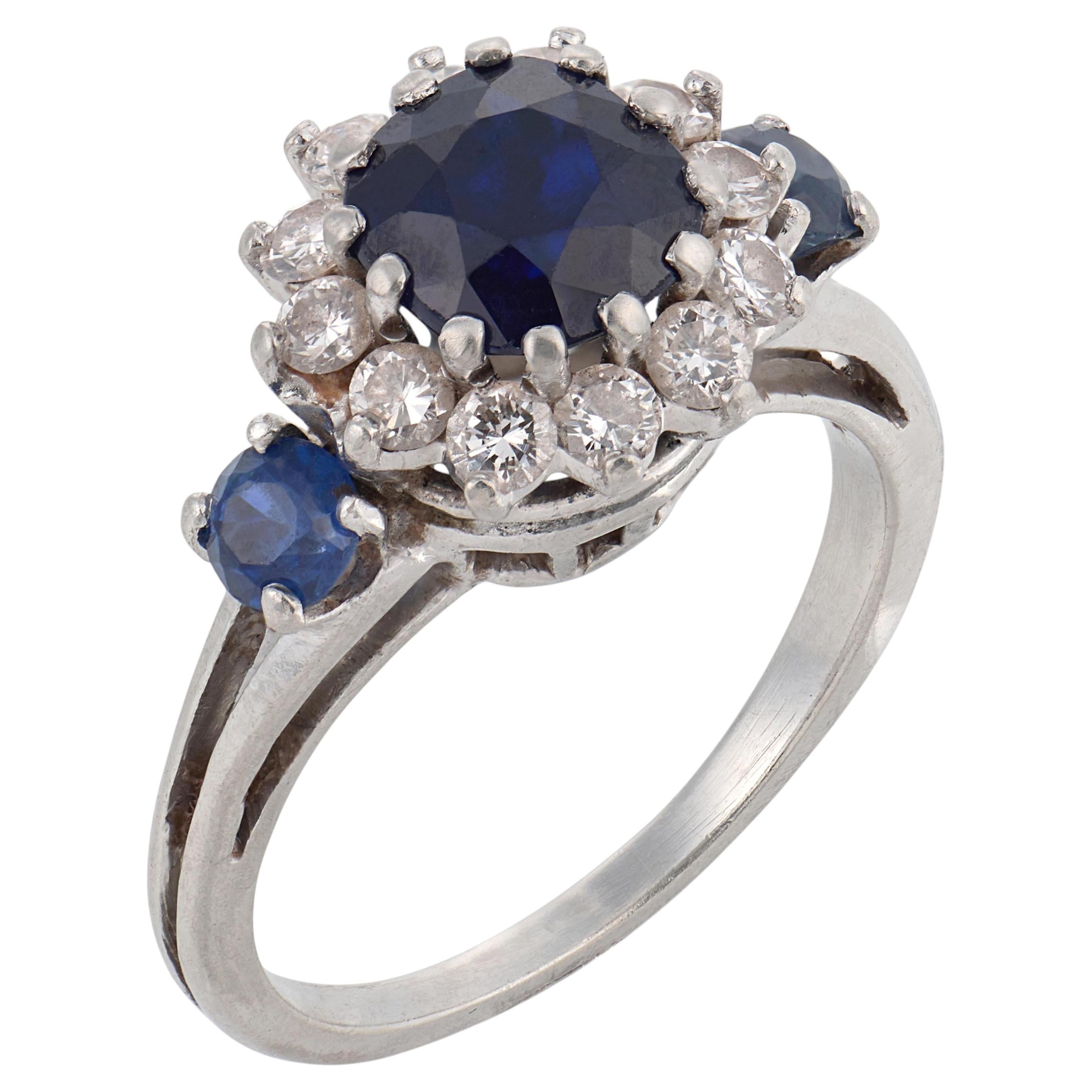 GIA 1.55 carat no heat sapphire diamond platinum cluster ring