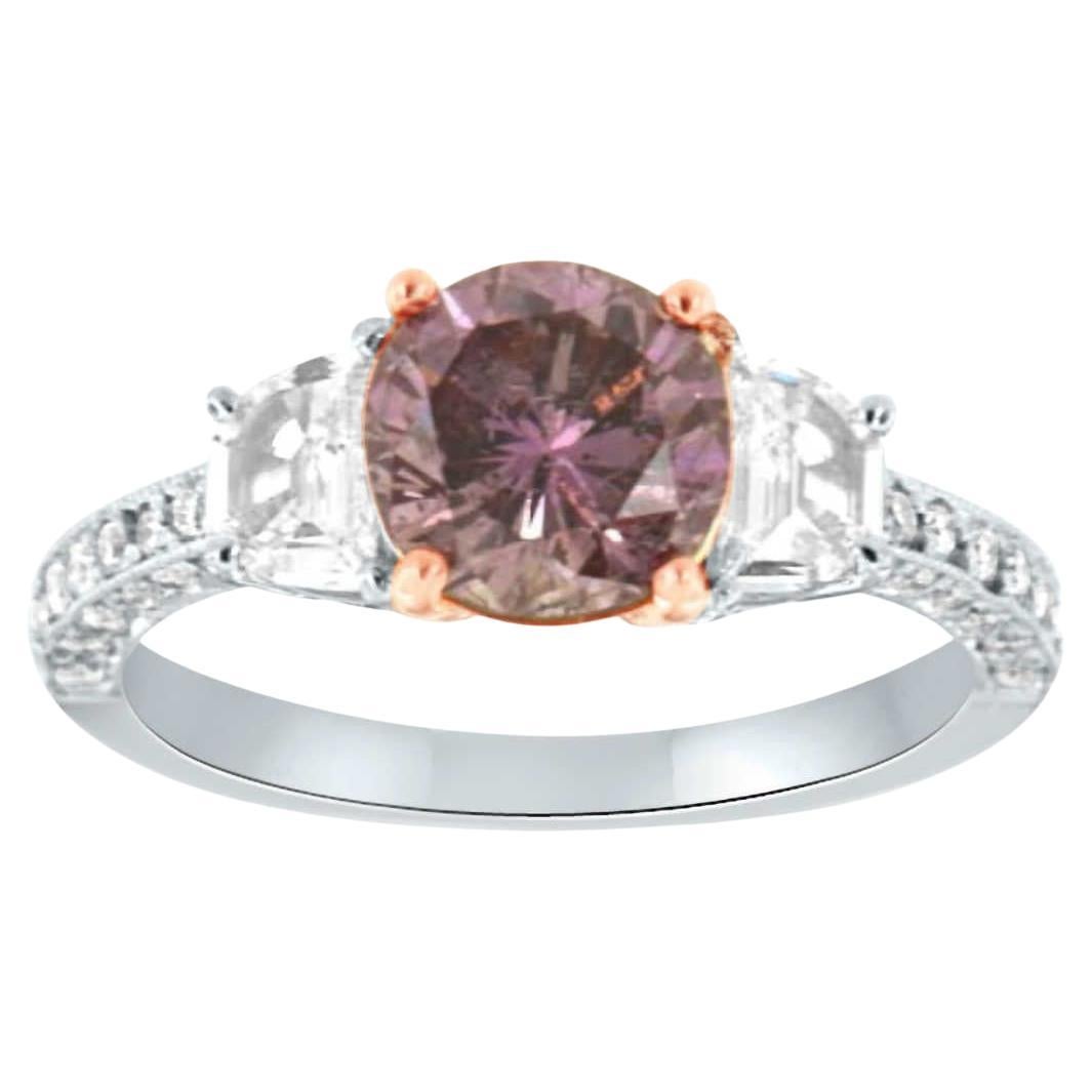 GIA 1.55 Carat Round Natural Rare Fancy Pinkish-Purple  Diamond Ring