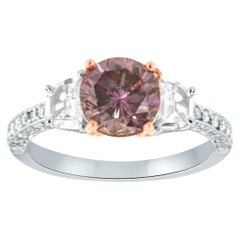 GIA 1.55 Carat Round Natural Rare Fancy Pinkish-Purple  Diamond Ring