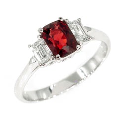 GIA 1.55ct Natural No-Heat Orange Red Spinel and Diamond 3-Stone Vintage Ring