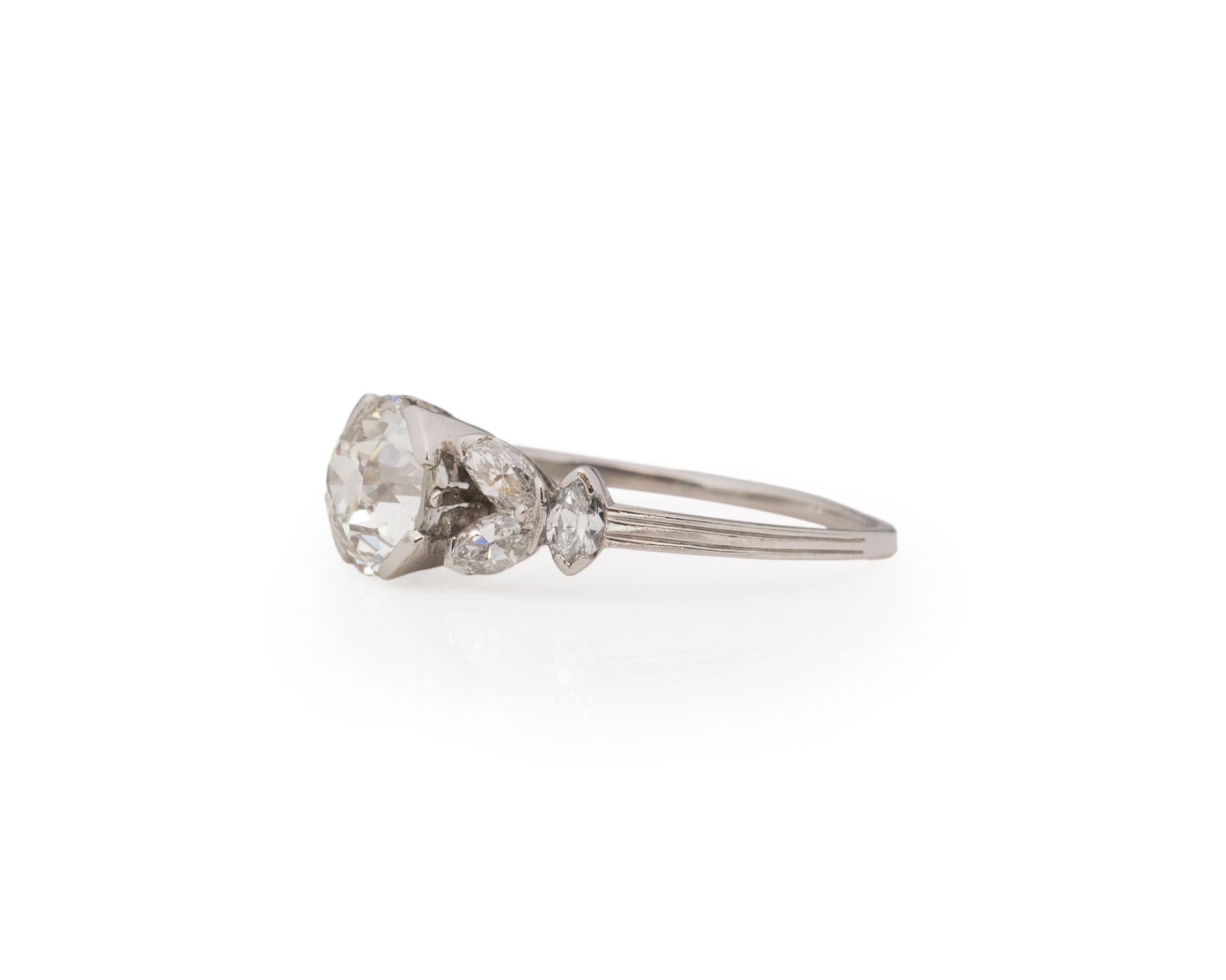 Old European Cut GIA 1.56 Carat Art Deco Diamond Platinum Engagement Ring For Sale