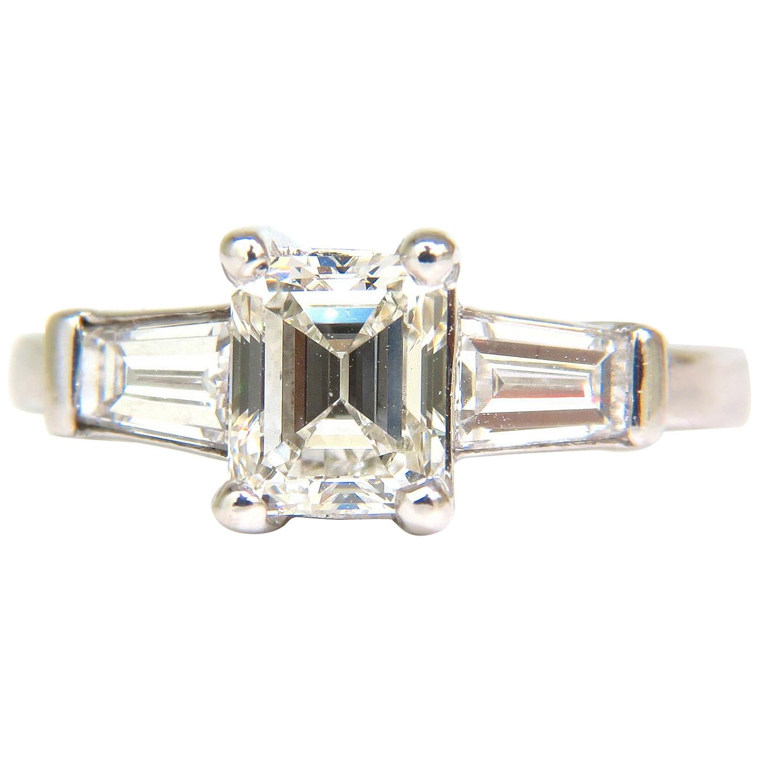 GIA 1.56 Carat Brilliant Emerald Cut Diamond Ring J/VVS2 Solitaire with Accents For Sale
