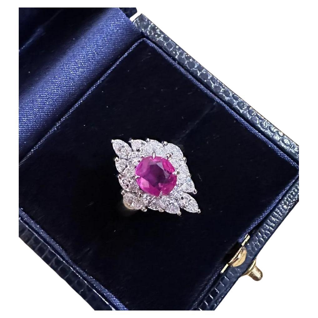 GIA 1.56 Carat Natural Unheated Ruby and Diamond Ring in Platinum For Sale