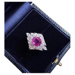 Bague en platine avec diamants et rubis naturel non chauffé de 1,56 carat, certifié GIA