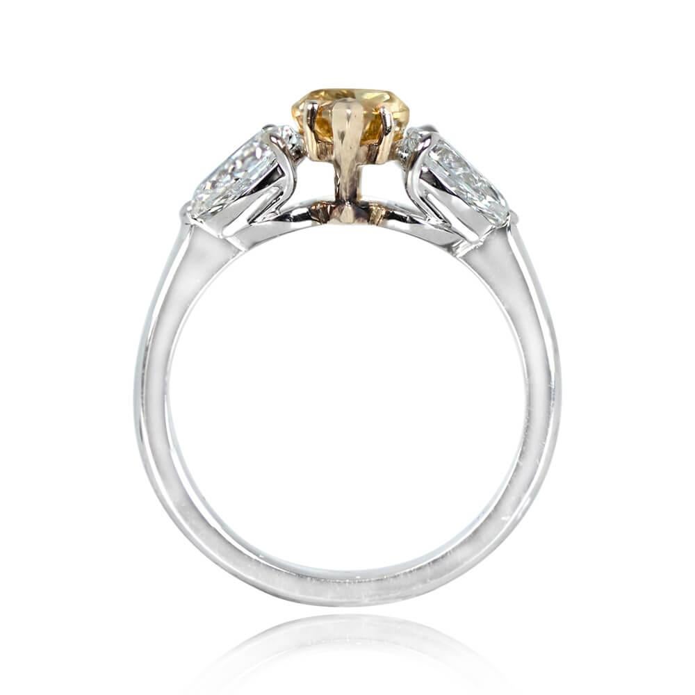 Art Deco GIA 1.56ct Marquise Cut Fancy Diamond Engagement Ring, 18k Yellow Gold&Platinum For Sale