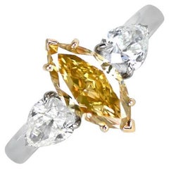 GIA 1.56ct Marquise Cut Fancy Diamond Engagement Ring, 18k Yellow Gold&Platinum