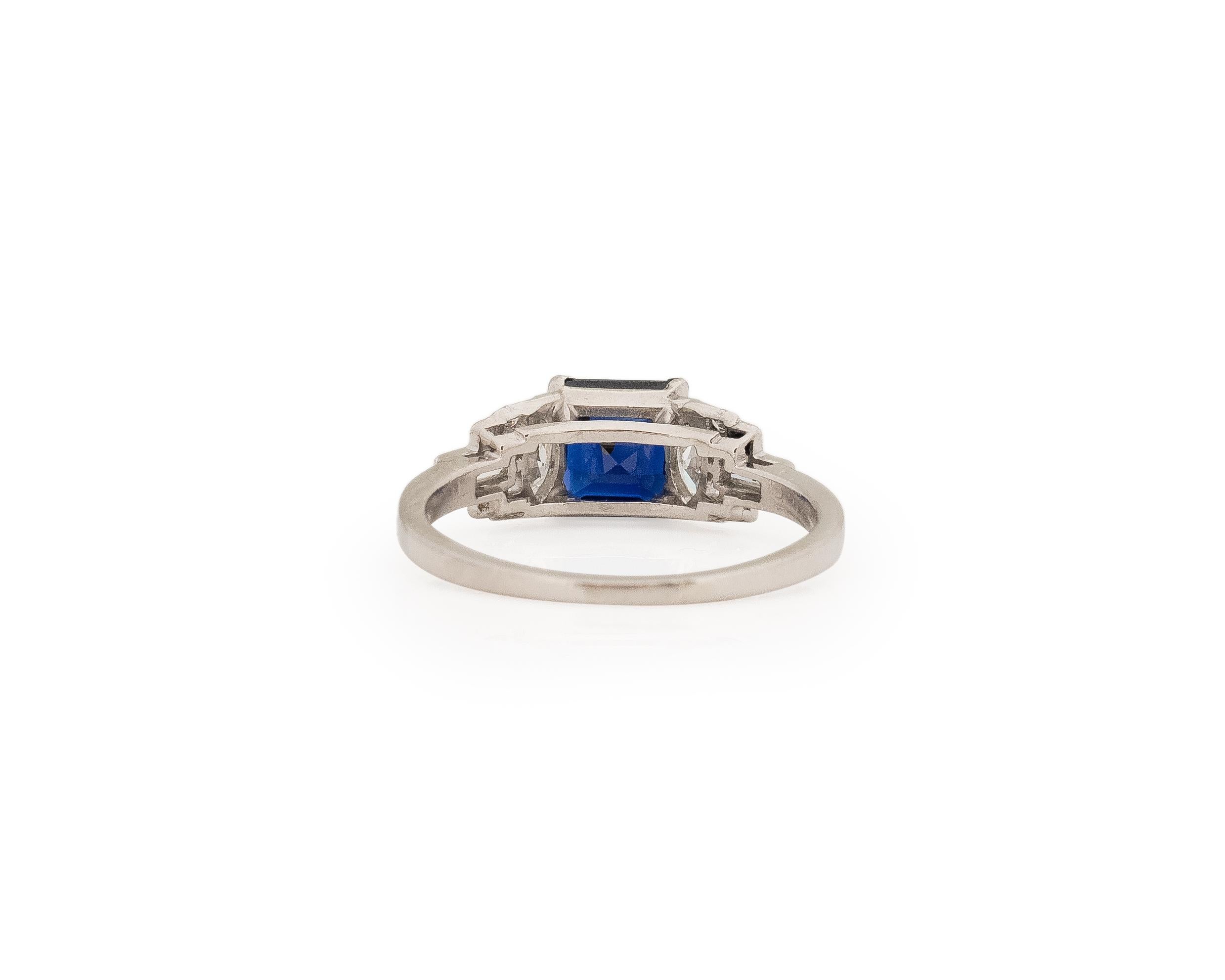 GIA 1.57 Carat Art Deco Sapphire Diamond Platinum Engagement Ring In Good Condition For Sale In Atlanta, GA