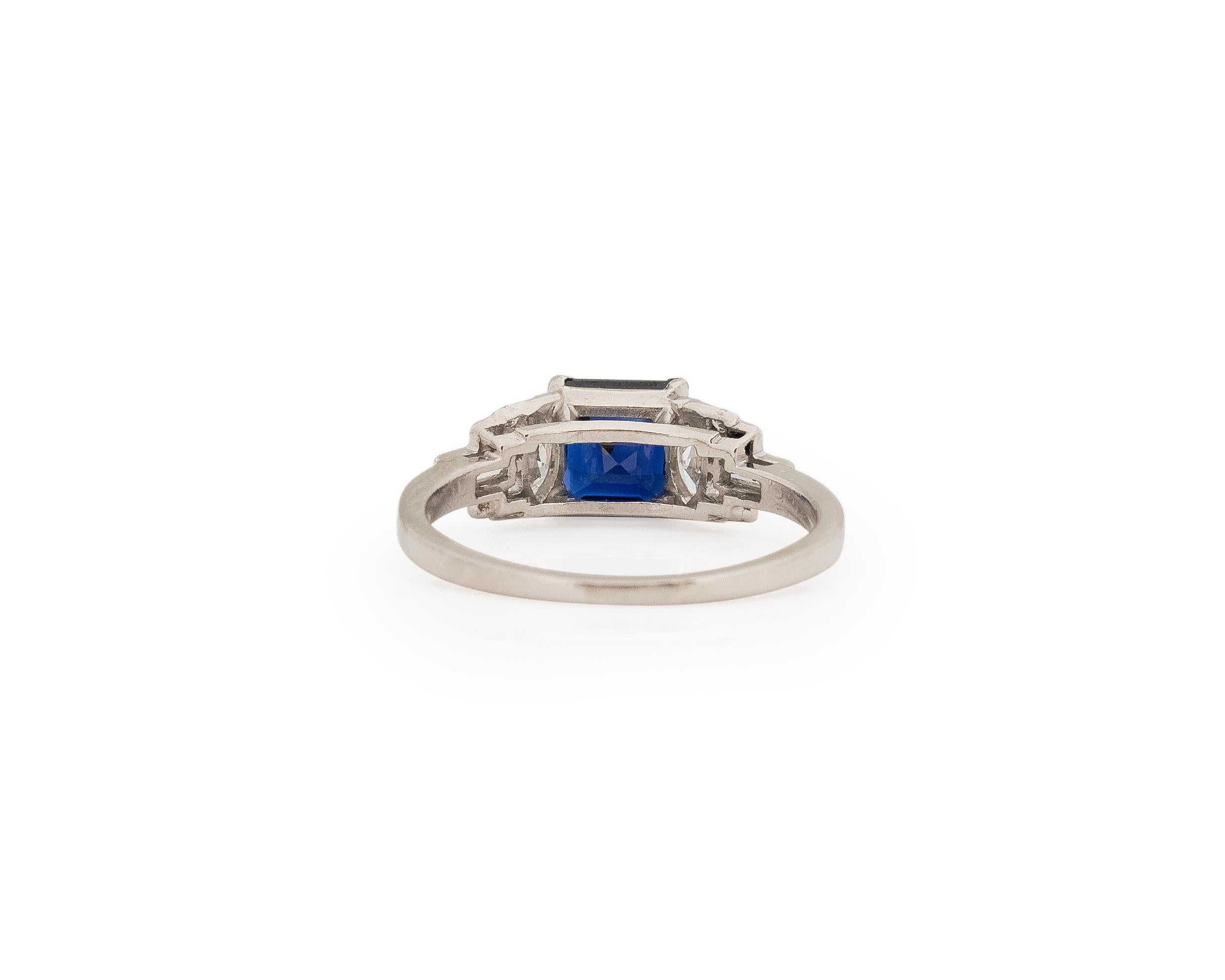 Platin-Verlobungsring mit GIA 1.57 Karat Art Deco Saphir und Diamant (Carréeschliff)