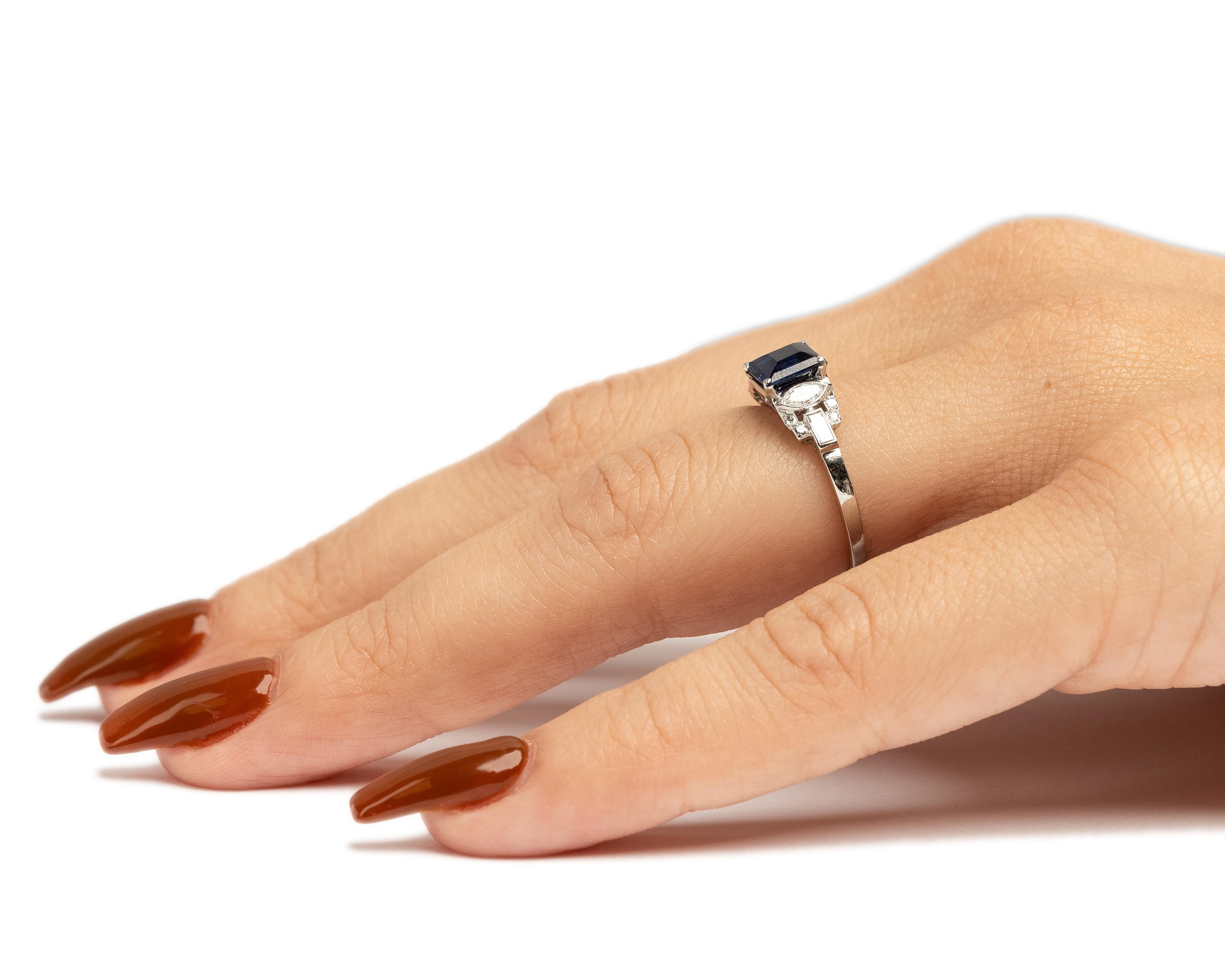 Women's GIA 1.57 Carat Art Deco Sapphire Diamond Platinum Engagement Ring For Sale
