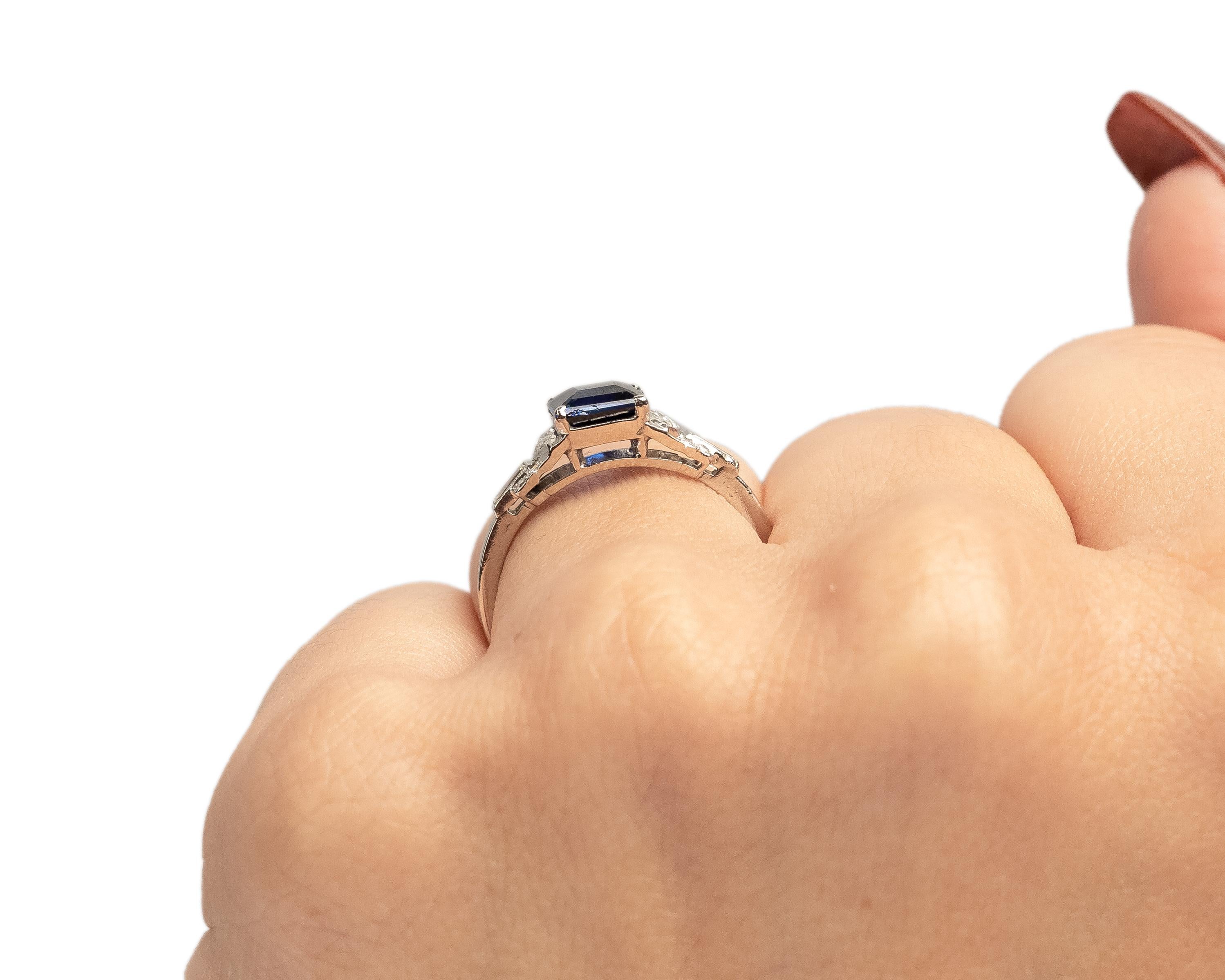 GIA 1.57 Carat Art Deco Sapphire Diamond Platinum Engagement Ring For Sale 1