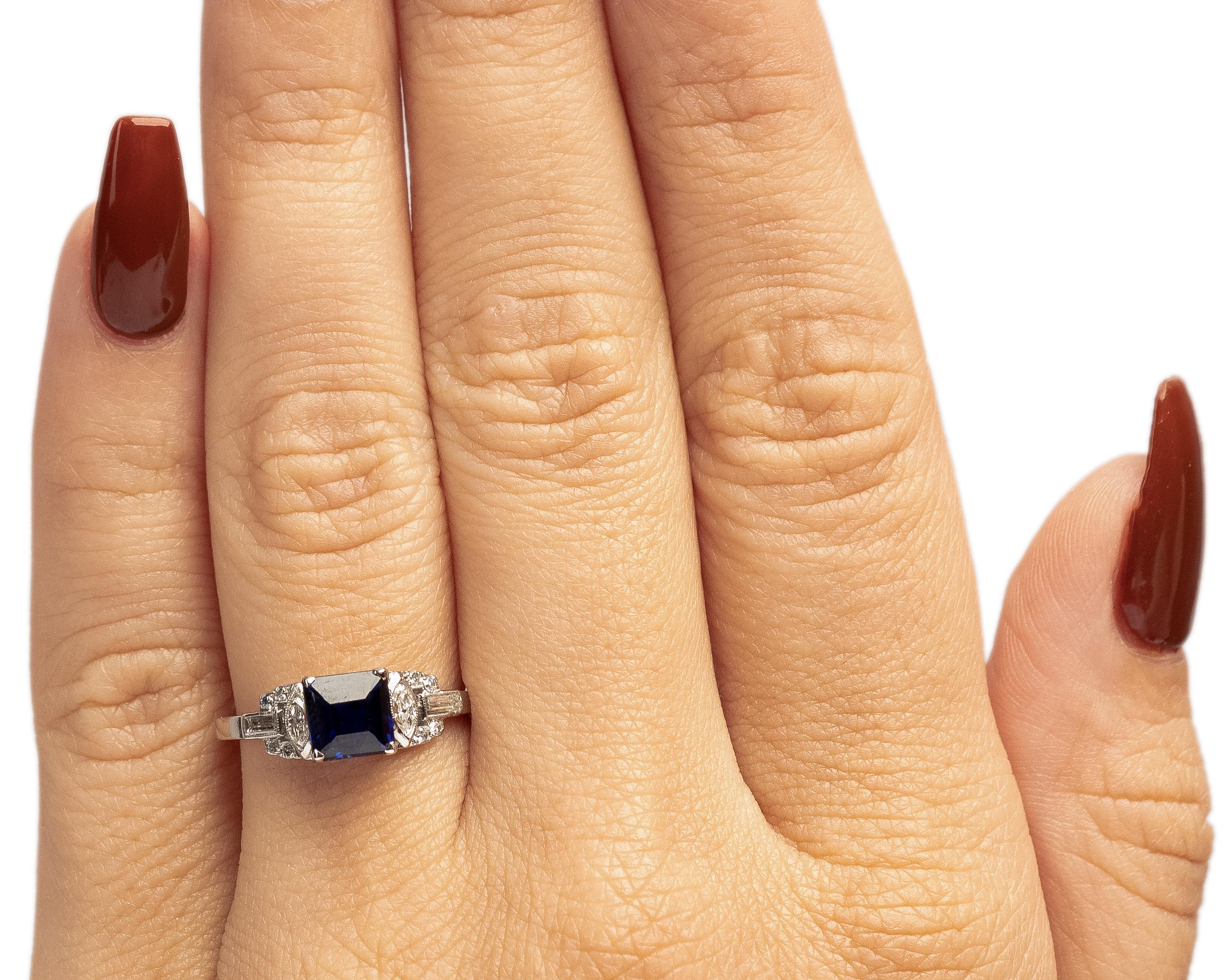 GIA 1.57 Carat Art Deco Sapphire Diamond Platinum Engagement Ring For Sale 2