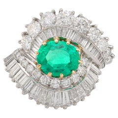 GIA 1.57 carat Colombian emerald diamond 18k white gold cocktail ring