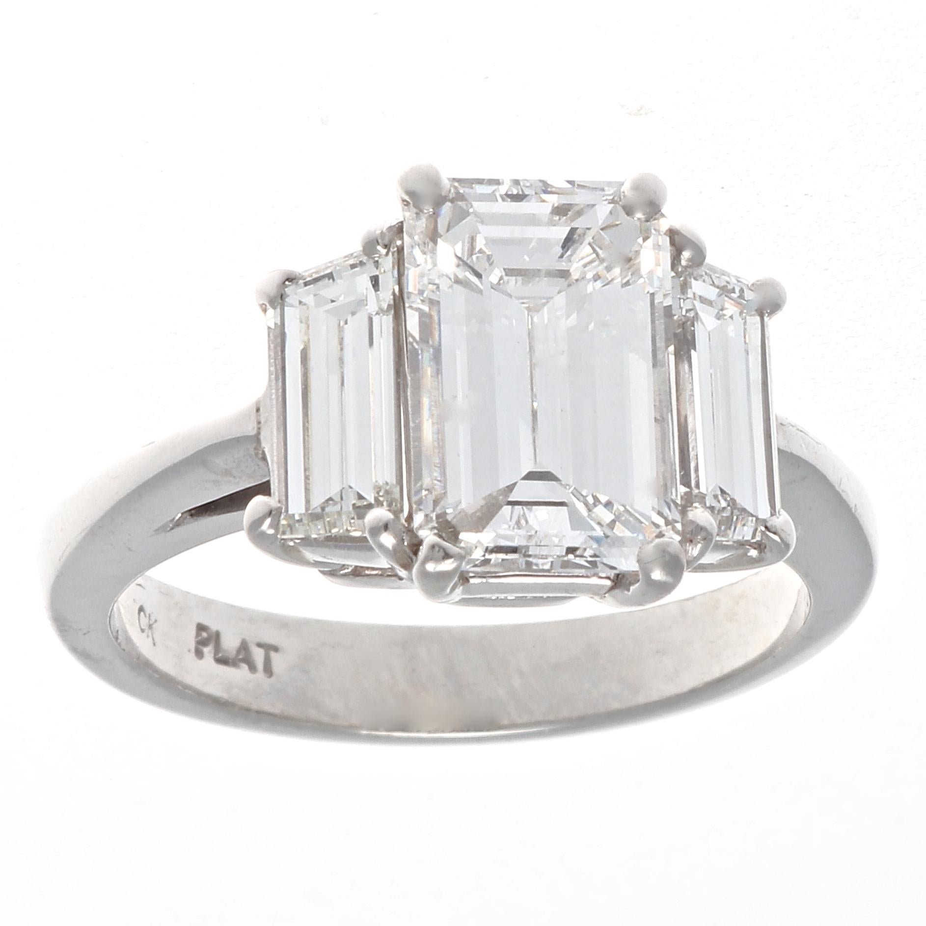Modern GIA 1.57 Carat Emerald Cut Diamond Platinum Engagement Ring