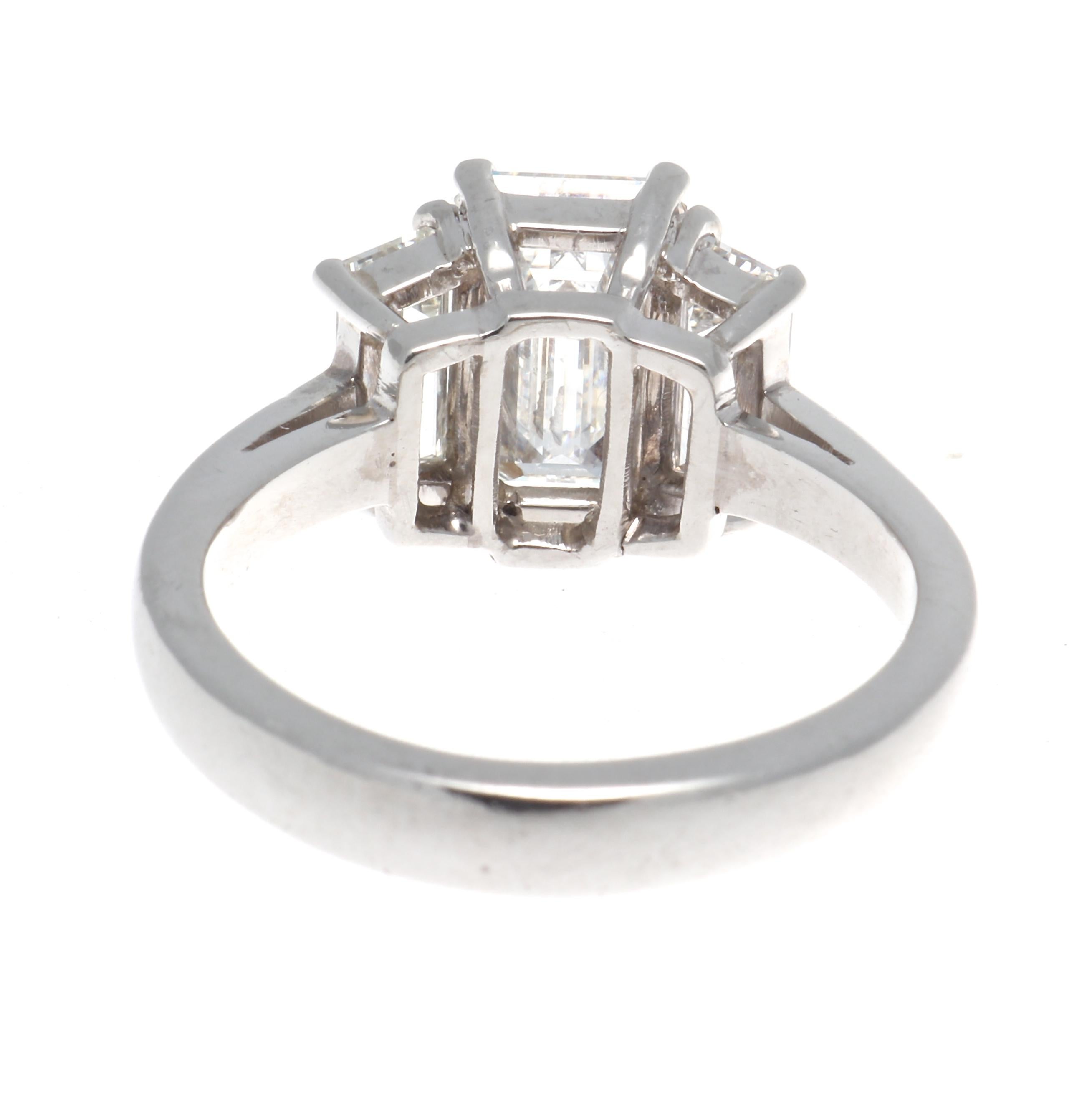 Women's GIA 1.57 Carat Emerald Cut Diamond Platinum Engagement Ring