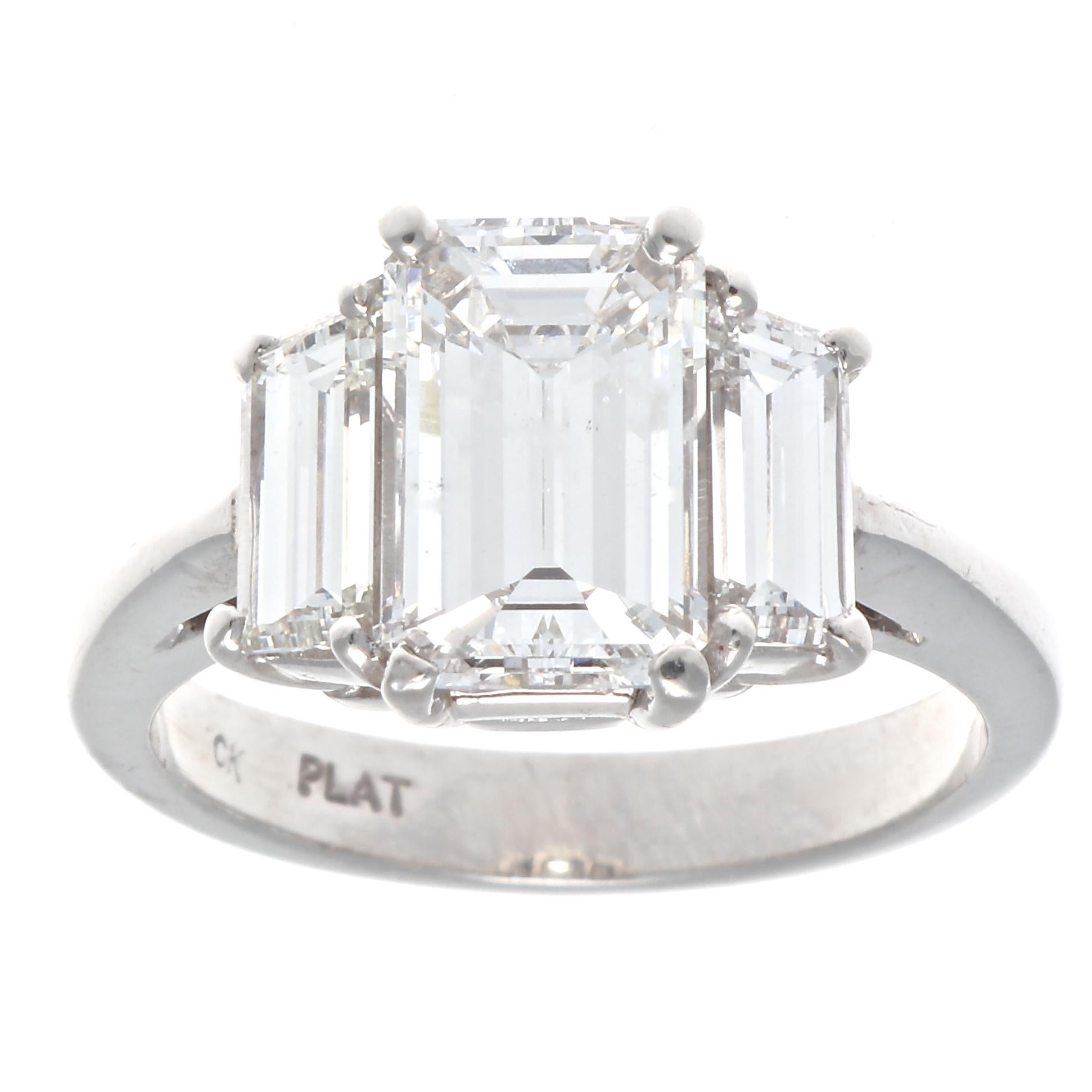 GIA 1.57 Carat Emerald Cut Diamond Platinum Engagement Ring