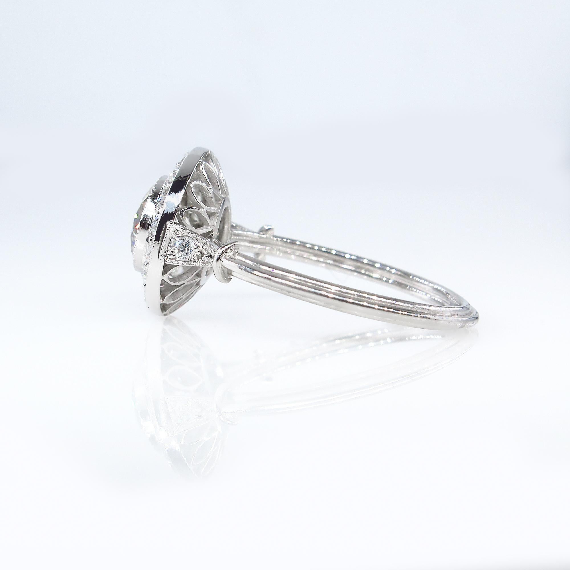 GIA 1.57 Carat Round Diamond Halo Engagement Wedding Platinum Ring 4