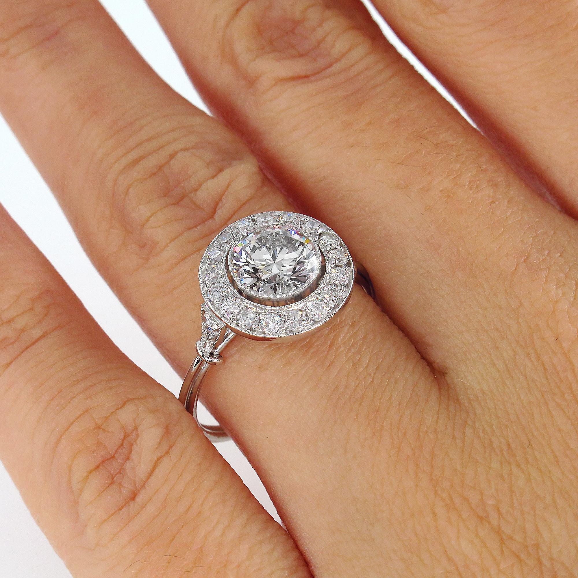 GIA 1.57 Carat Round Diamond Halo Engagement Wedding Platinum Ring 6