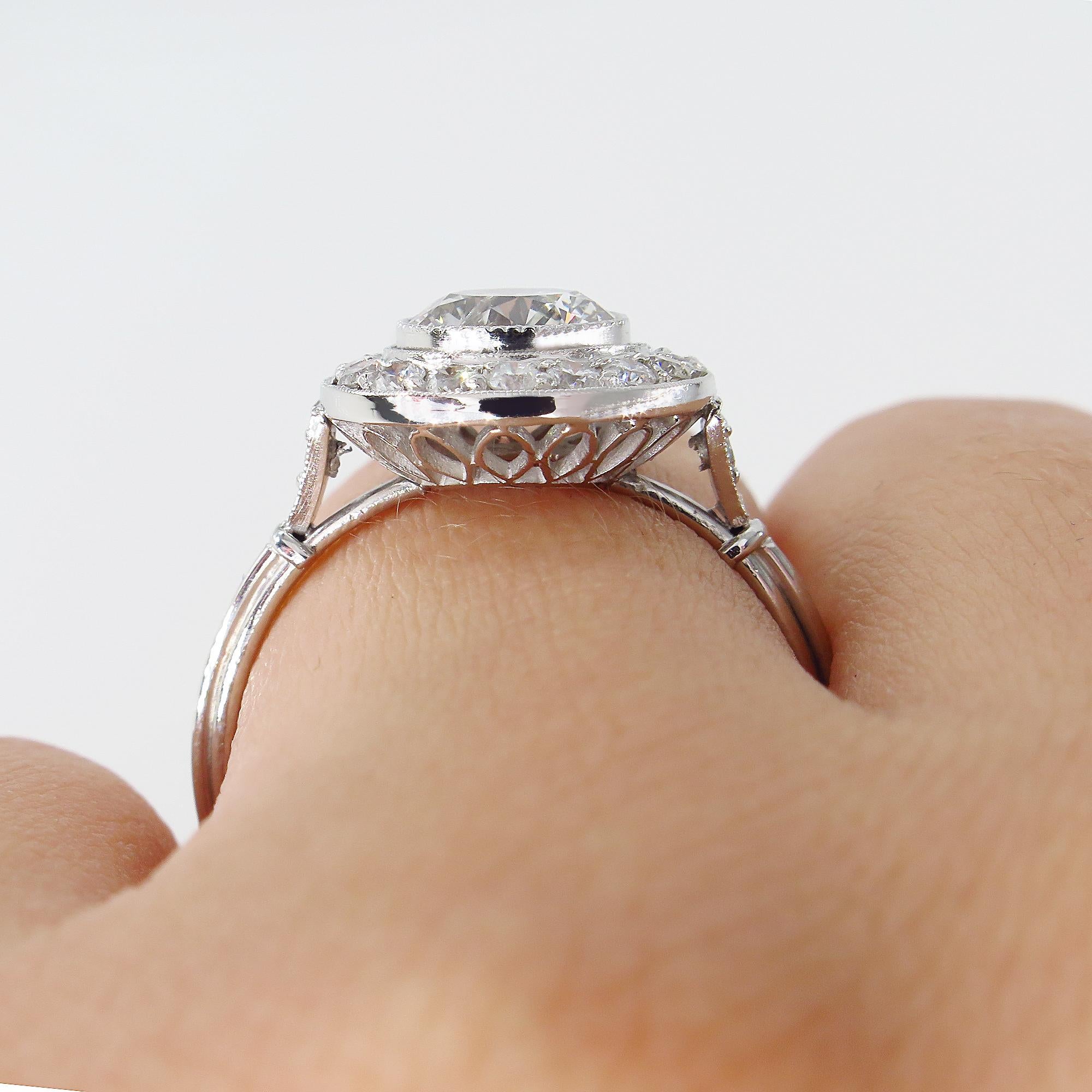 GIA 1.57 Carat Round Diamond Halo Engagement Wedding Platinum Ring 11