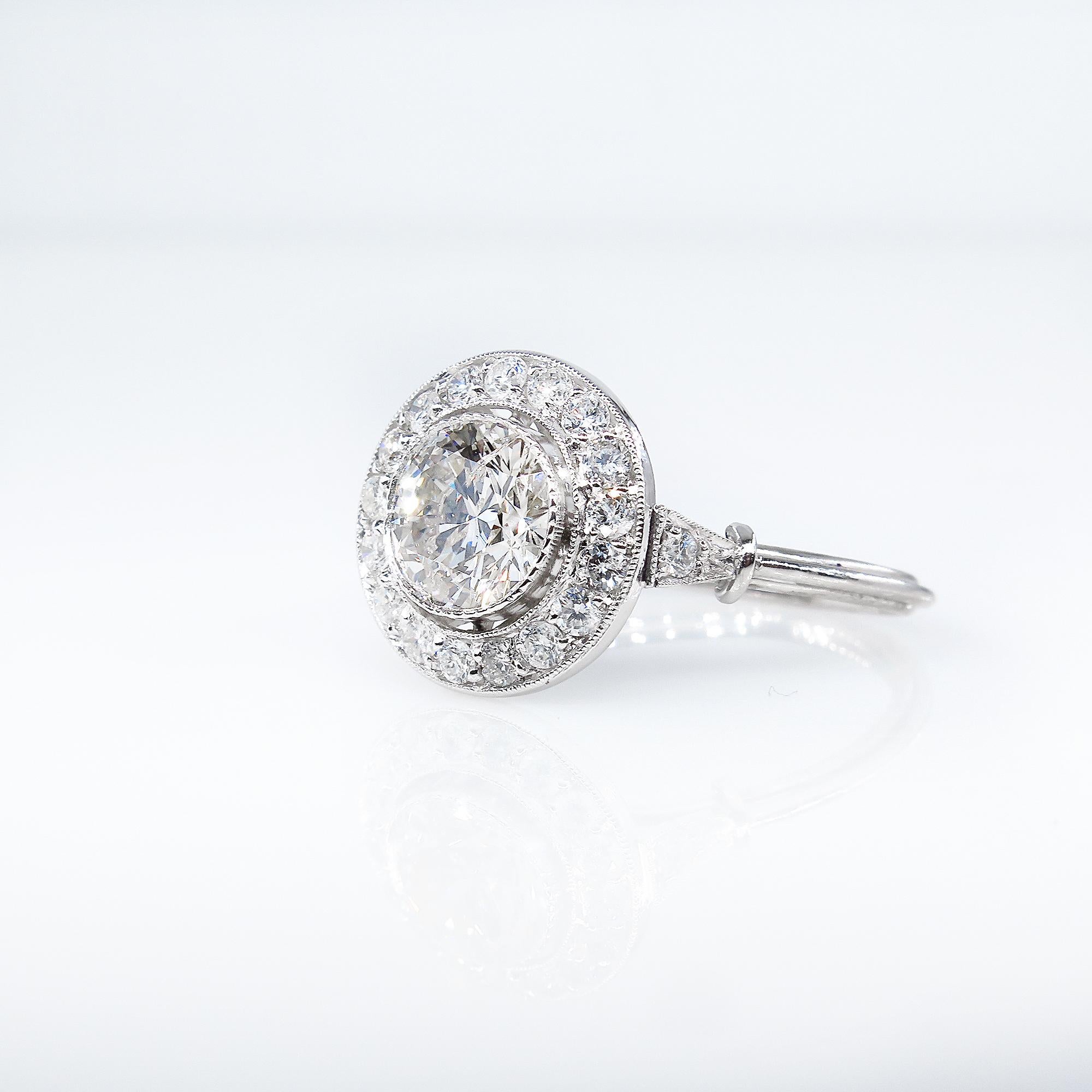 GIA 1.57 Carat Round Diamond Halo Engagement Wedding Platinum Ring 1