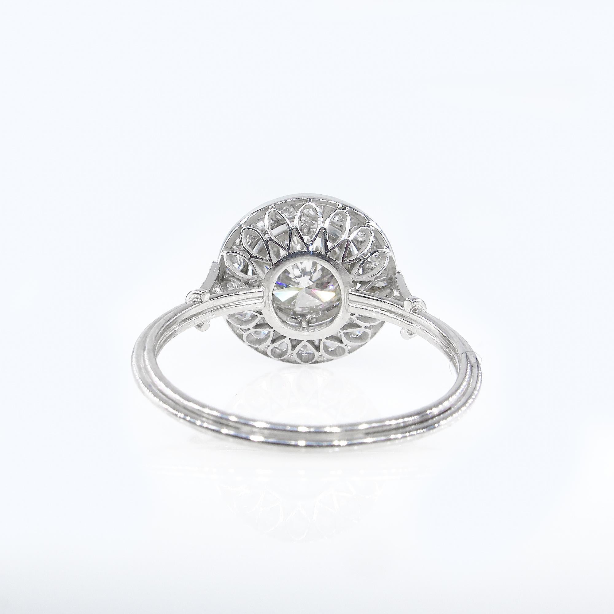 GIA 1.57 Carat Round Diamond Halo Engagement Wedding Platinum Ring 2