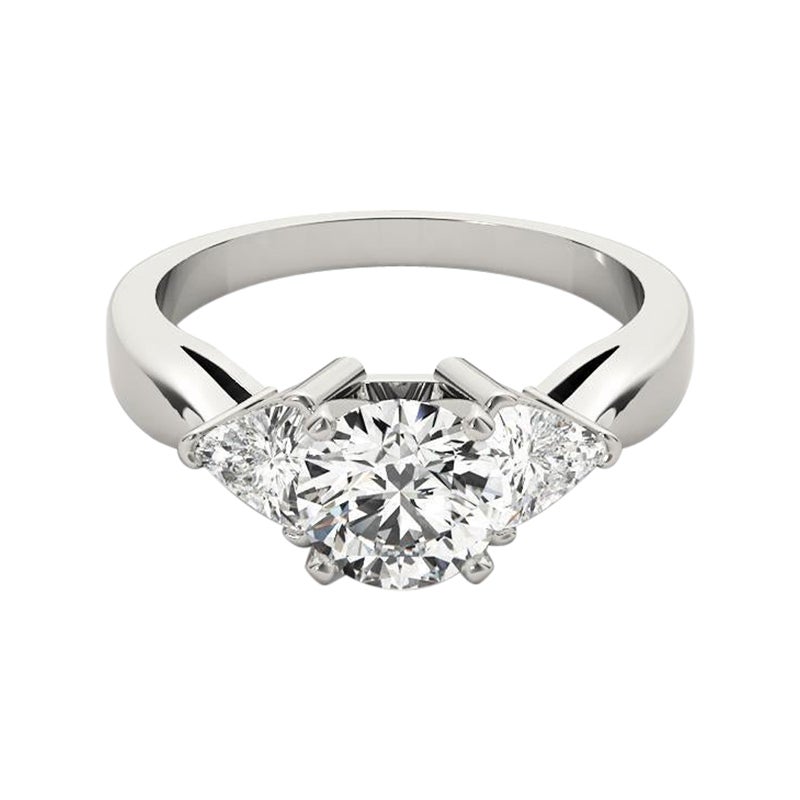 GIA 1.57 Carat Round Trillion Cut Three-Stone  Diamond Ring
