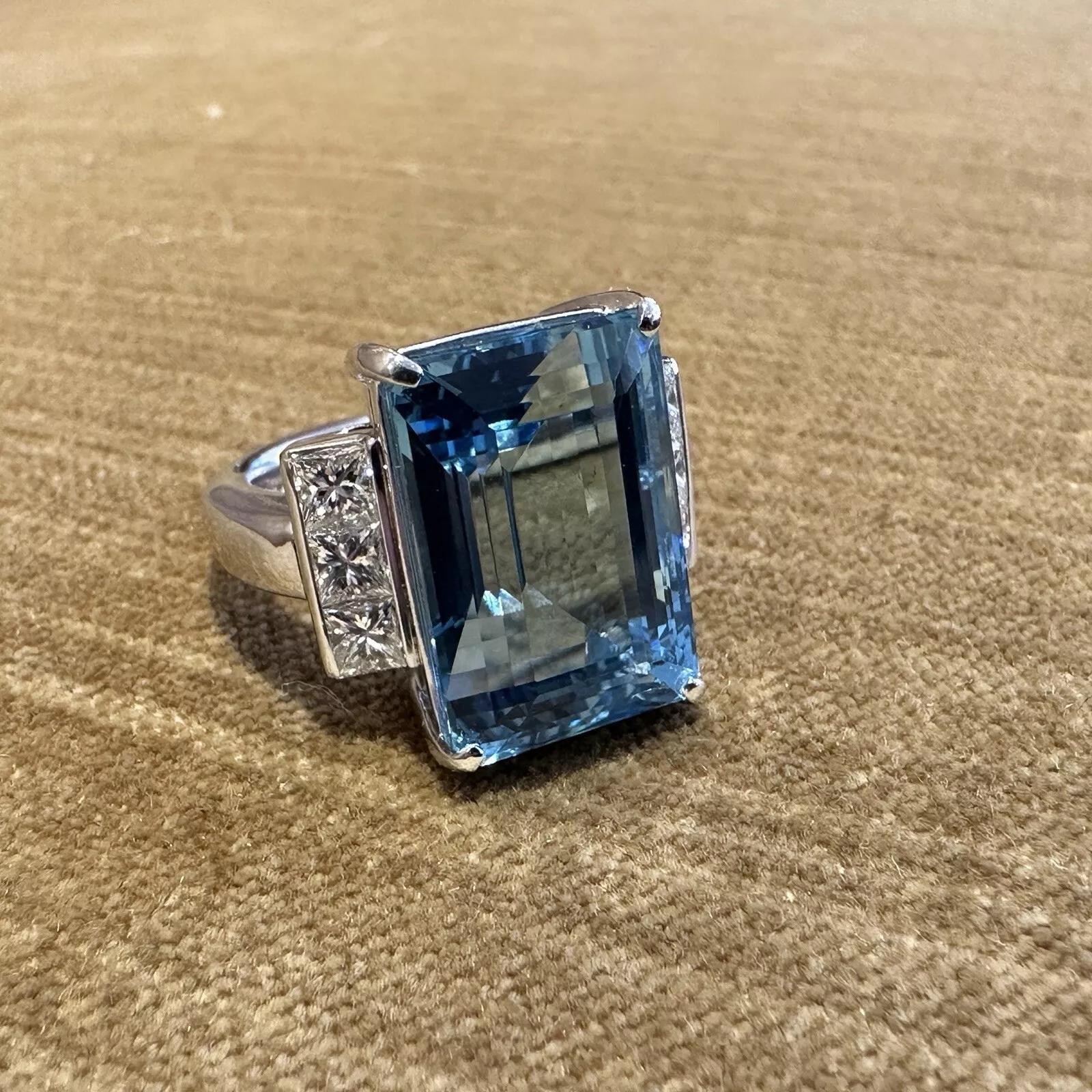 Platinring mit GIA 15,70 Karat Aquamarin und Diamant im Zustand „Hervorragend“ im Angebot in La Jolla, CA
