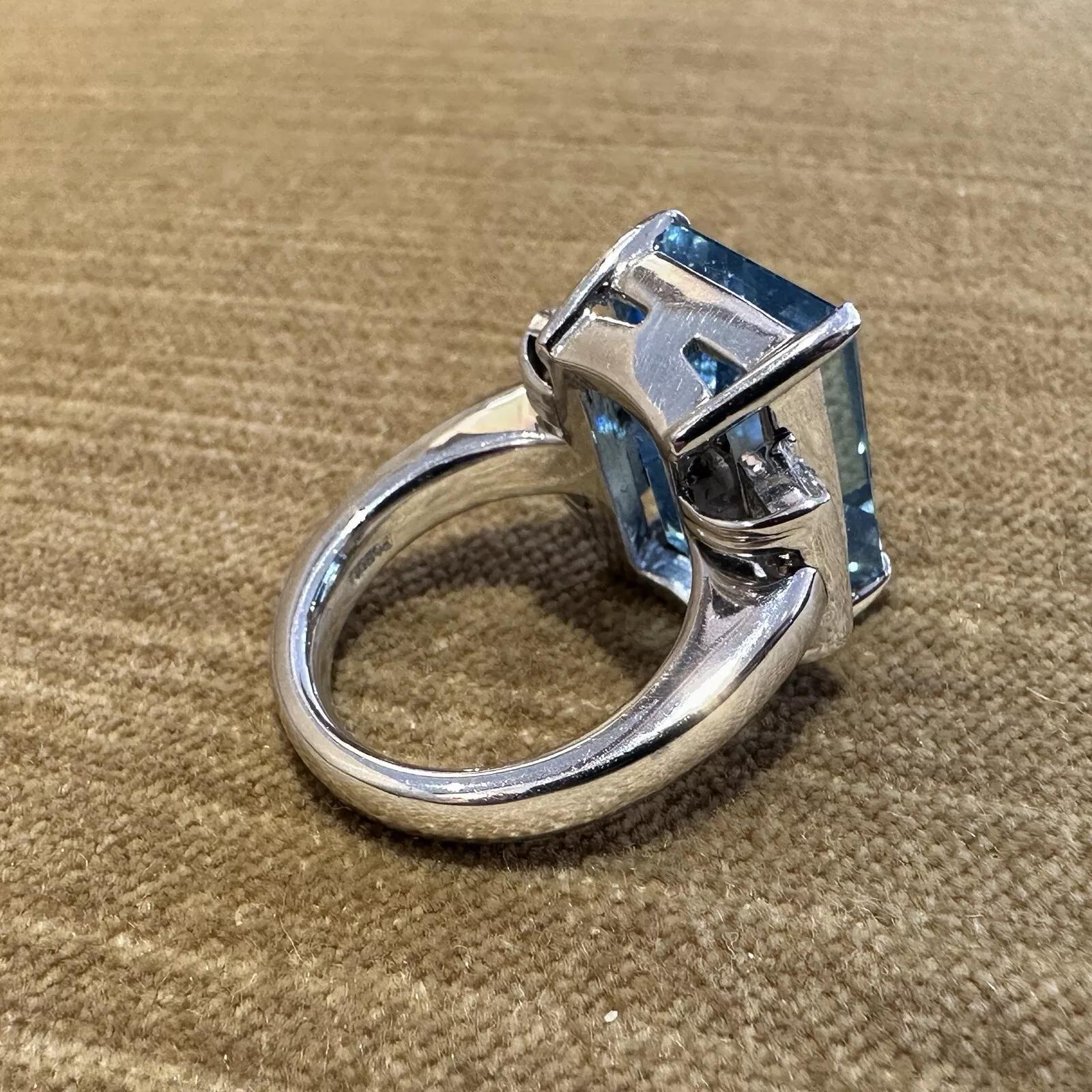 Platinring mit GIA 15,70 Karat Aquamarin und Diamant im Angebot 2