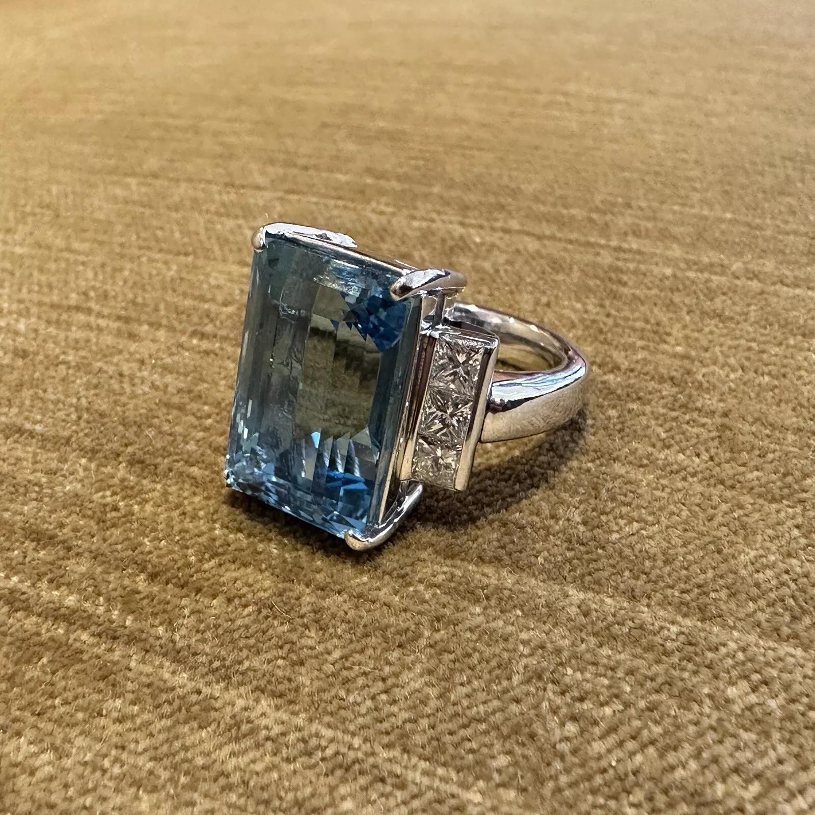 Platinring mit GIA 15,70 Karat Aquamarin und Diamant im Angebot 3