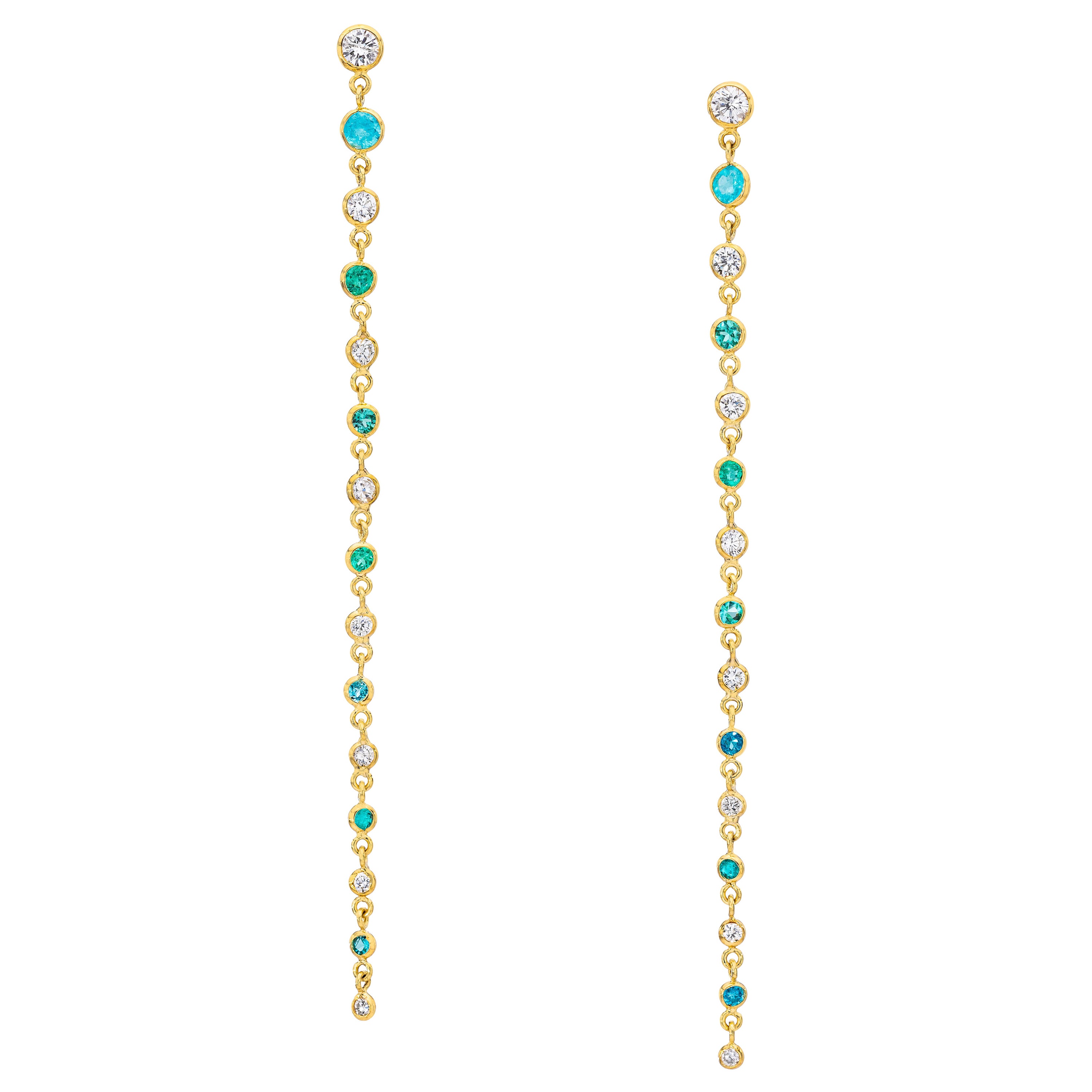 GIA Pendientes Graduados de Paraiba Brasileña y Diamantes de 1,575 Quilates en 18 Kilates YG