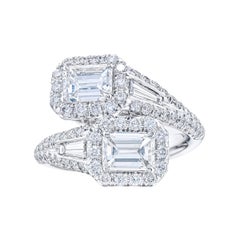 GIA 1.57ct Emerald Cut Platinum JB Star Bypass Halo Complete Diamond Ring
